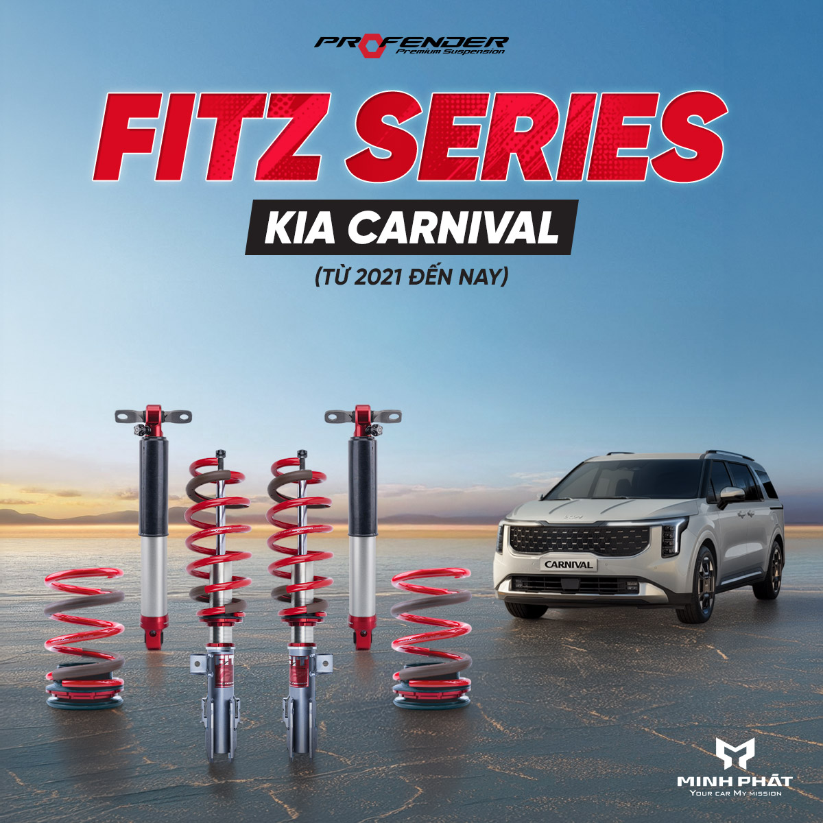 phuoc-profender-cho-kia-carnival Phuộc Profender FITZ giúp Kia Carnival di chuyển êm ái trên mọi địa hình, đồng thời nâng cao gầm xe đến 2,5cm