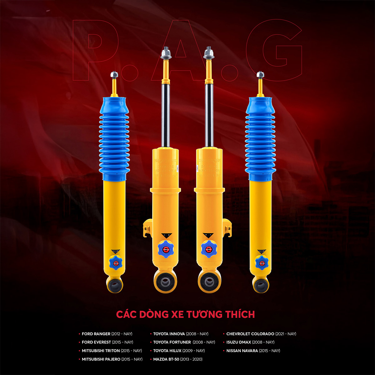 Các dòng xe tương thích với phuộc giảm xóc Profender P.A.G