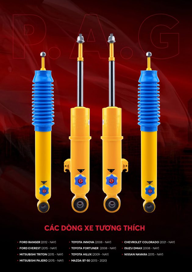 Các dòng xe tương thích với phuộc giảm xóc Profender P.A.G điều chỉnh 4 chế độ: