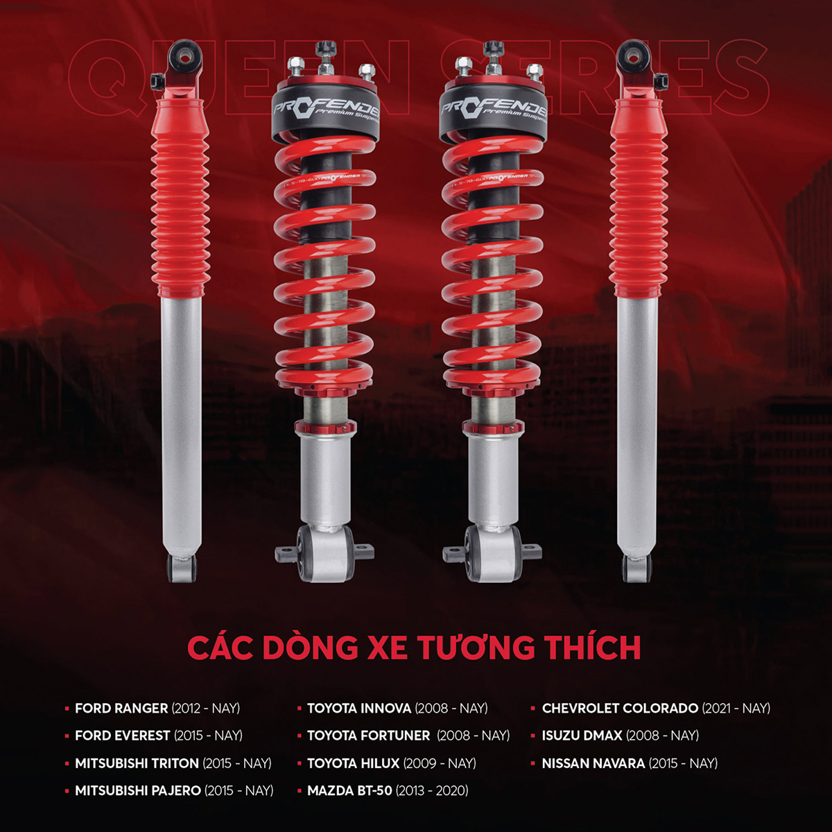 Các dòng xe tương thích với phuộc giảm xóc Profender Queen Series