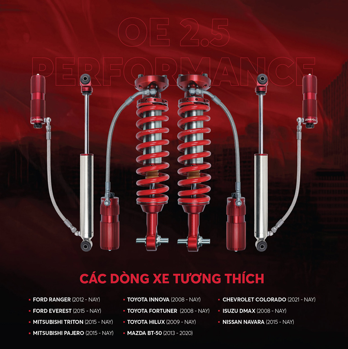 Các dòng xe tương thích với phuộc giảm xóc Profender OE 2.5 Performance