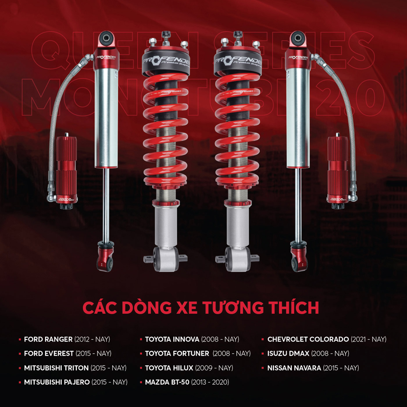 Các dòng xe tương thích với phuộc giảm xóc Profender Queen Series + Monotube 2.0