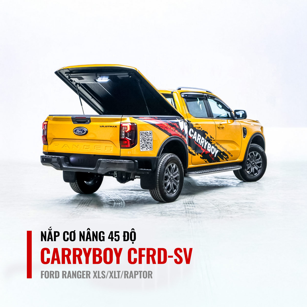 Nắp thùng cơ nâng 45 độ Carryboy CFRD-SV cho Ford Ranger XLS/XLT/Raptor