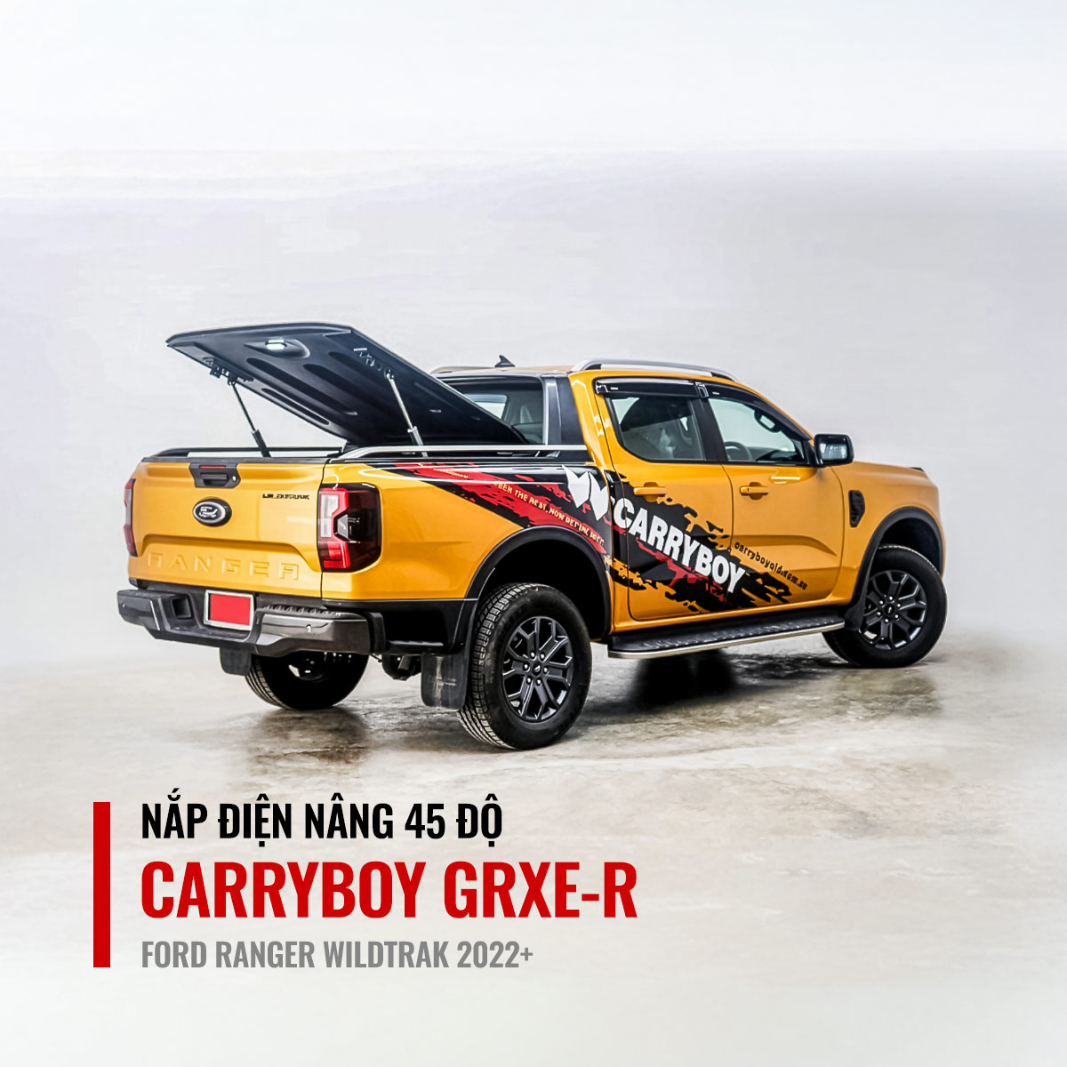 Nắp thùng điện nâng 45 độ Carryboy GRXE-R cho Ford Ranger Wildtrak 2022+