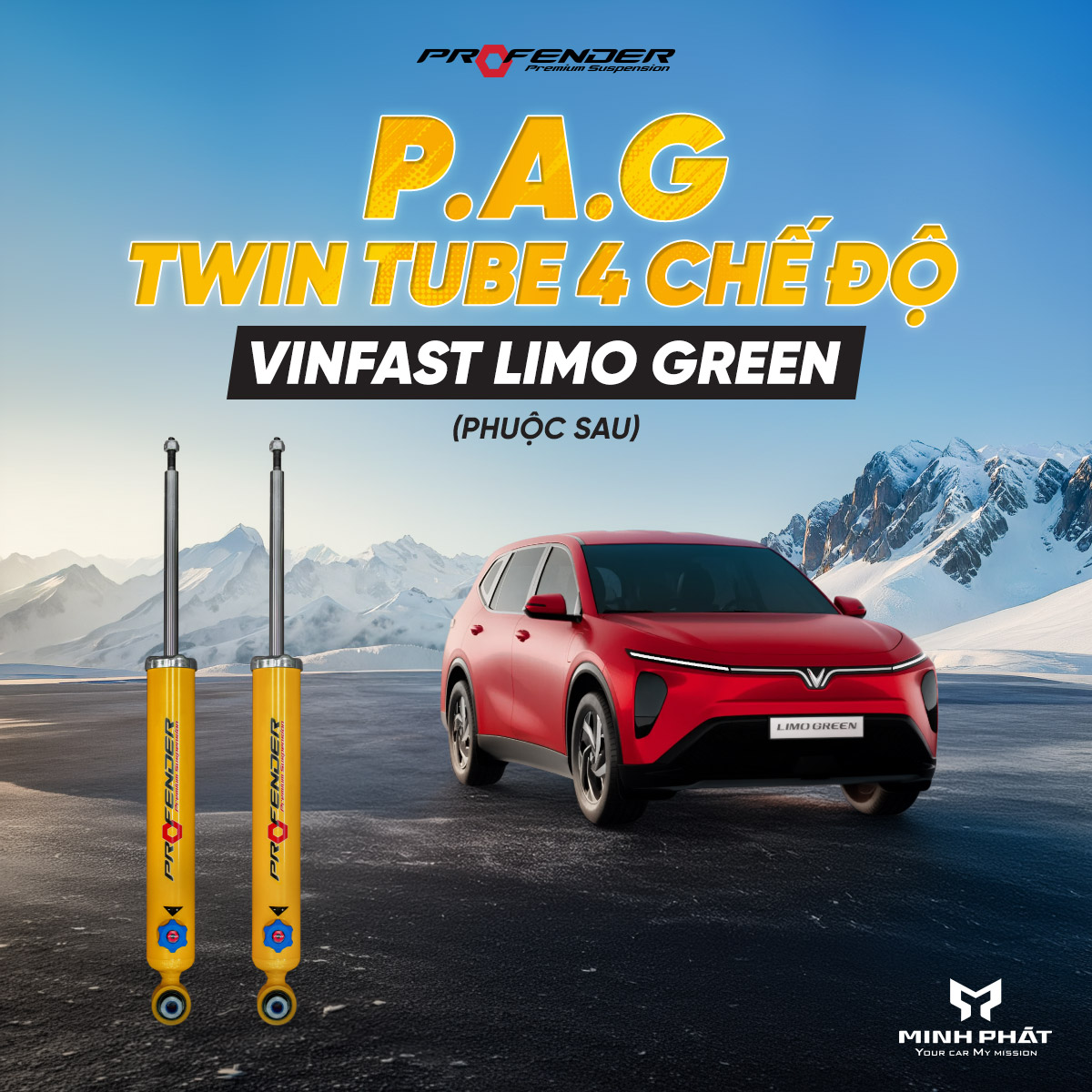 Phuộc giảm xóc Profender 4 chế độ cho Vinfast Limo Green